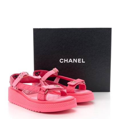 Chanel Lambskin Logo Platform Sandals 39 Red Purple Orange 9 of 9