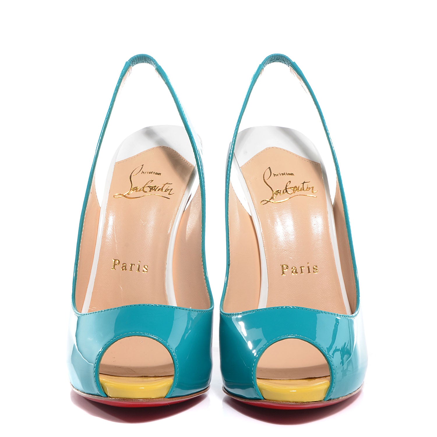 Christian Louboutin Patent Flo Sling 120 Pumps 36 Caraibes Canari 2 of 5
