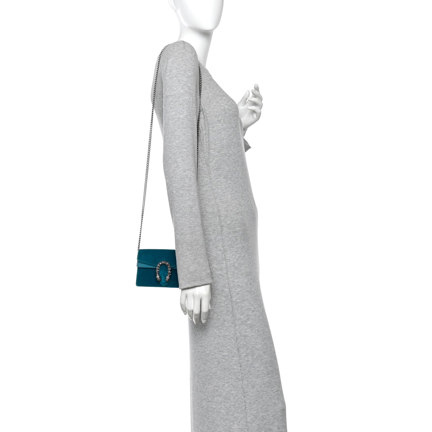 Gucci Velvet Super Mini Dionysus Shoulder Bag Pavone Cyan 2 of 12