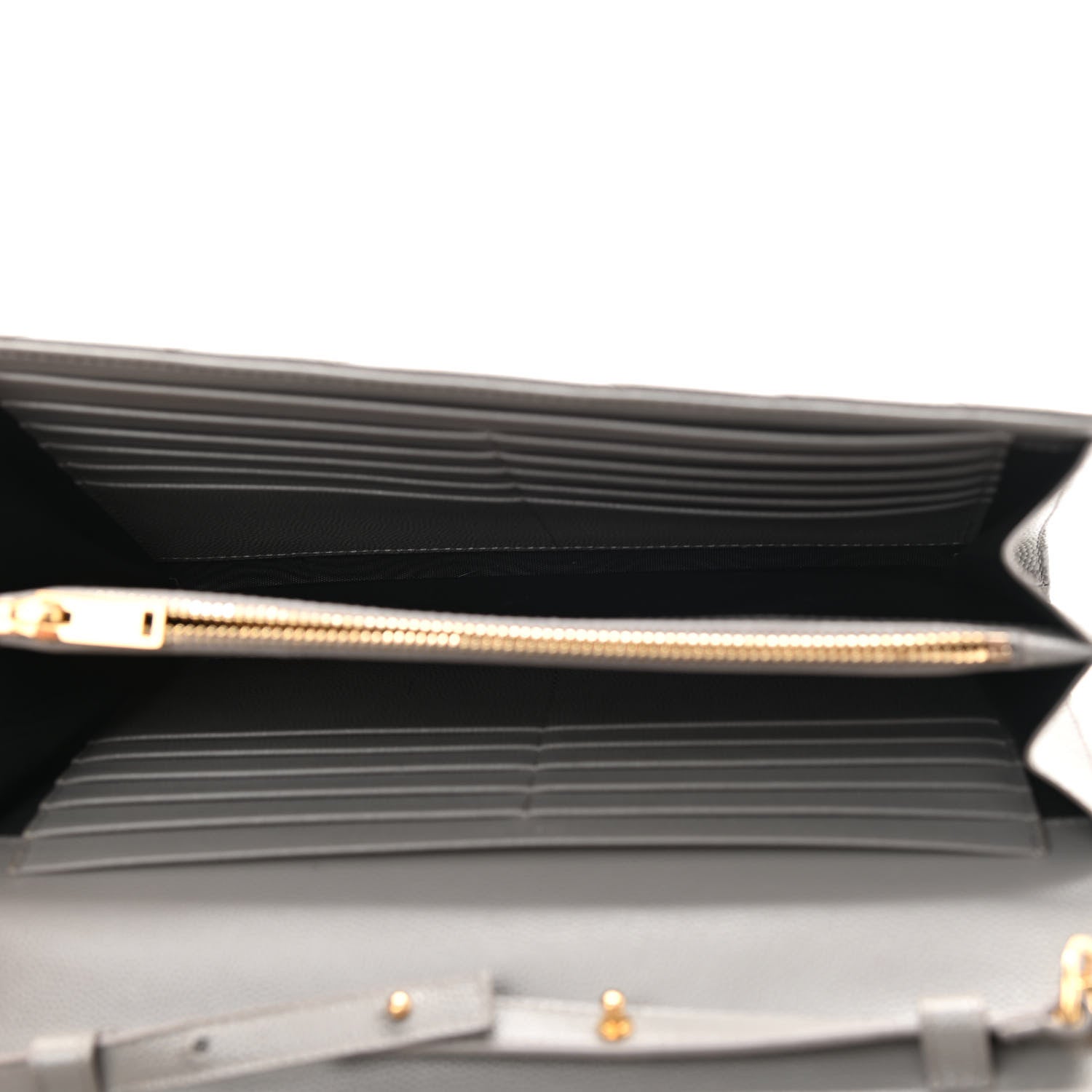 Saint Laurent Grain De Poudre Matelasse Chevron Monogram Chain Wallet Oyster Grey 5 of 9