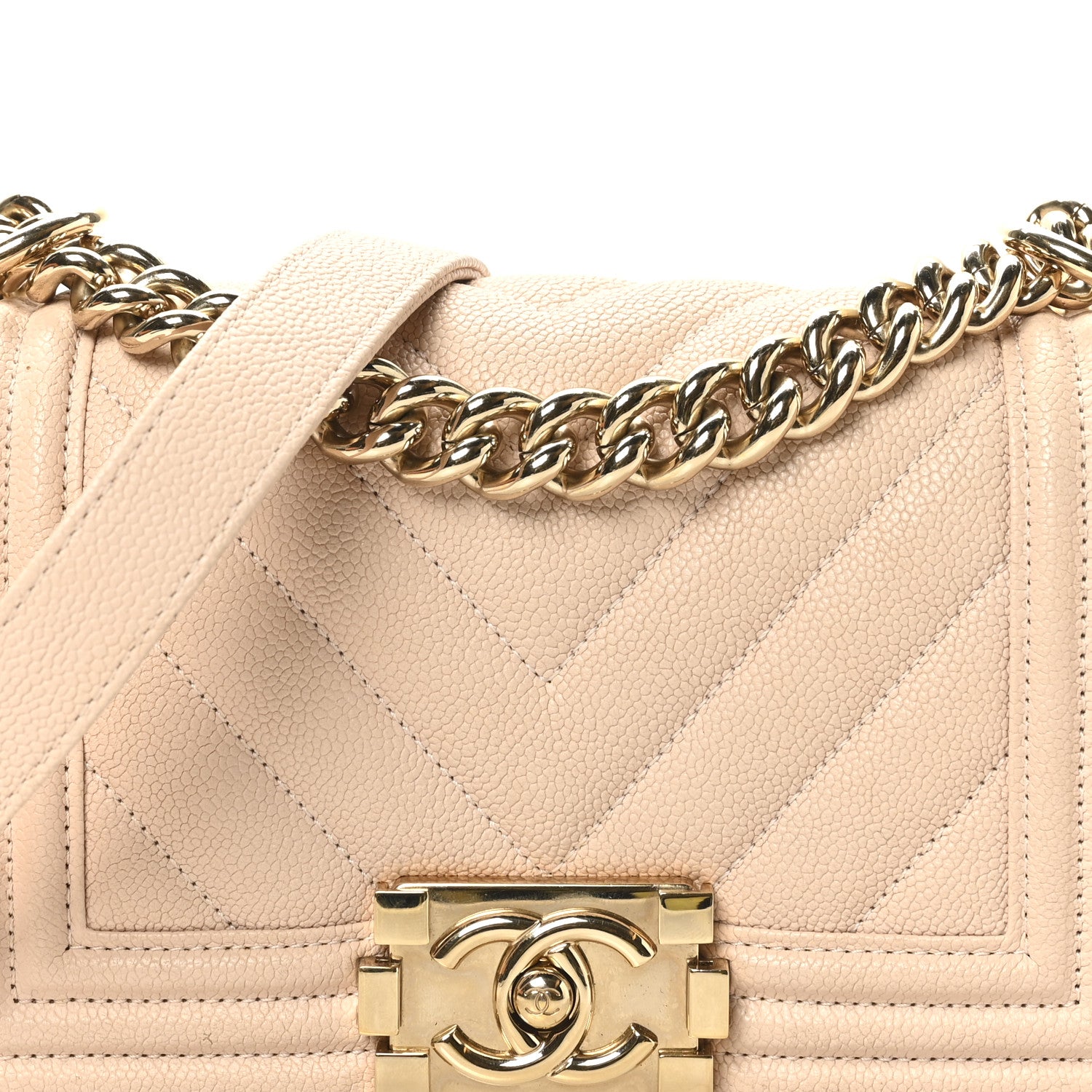 Chanel Caviar Chevron Quilted Small Boy Flap Light Beige 8 of 11