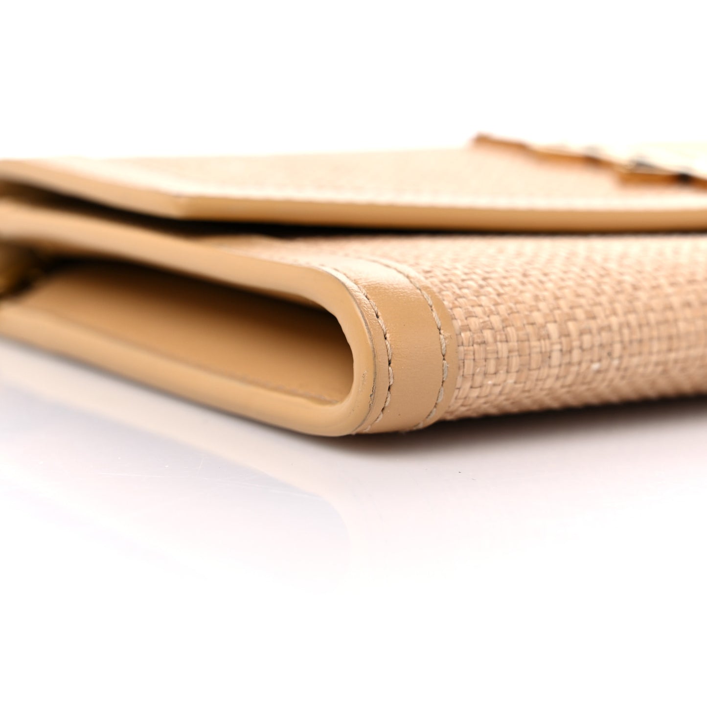 Micro Raffia Monogram Uptown Chain Wallet Natural Hay Blush