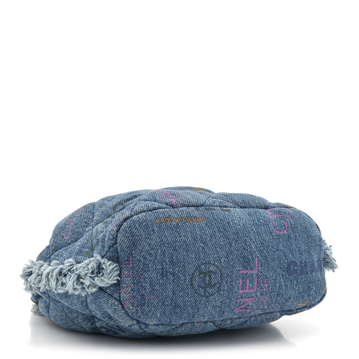 Denim Quilted Small Mood Bucket With Chain Blue Multicolor