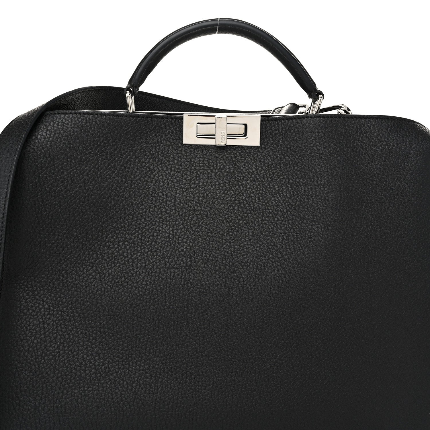 Fendi Cuoio Romano Vitello Cover Glazed Fabric Bi-Color FF 1974 Medium Peekaboo I SEE U Satchel Black Mimosa Tobacco Moro 8 of 10