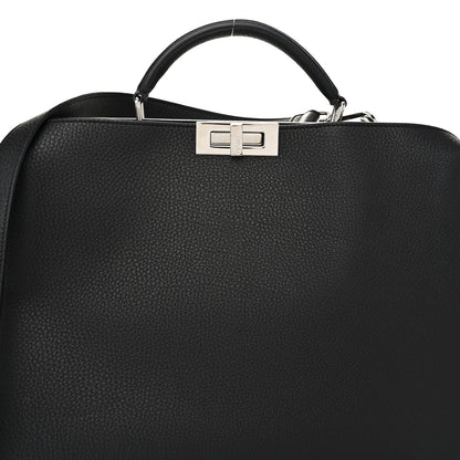 Fendi Cuoio Romano Vitello Cover Glazed Fabric Bi-Color FF 1974 Medium Peekaboo I SEE U Satchel Black Mimosa Tobacco Moro 8 of 10