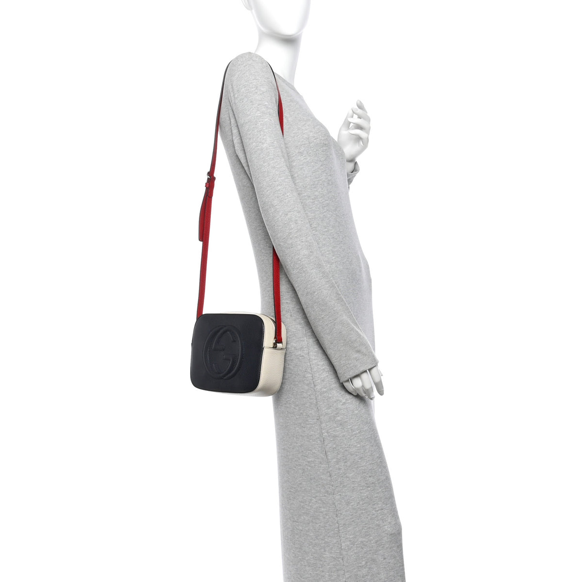 Dollar Calfskin Bi-Color Small Soho Disco Bag Mystic White Black