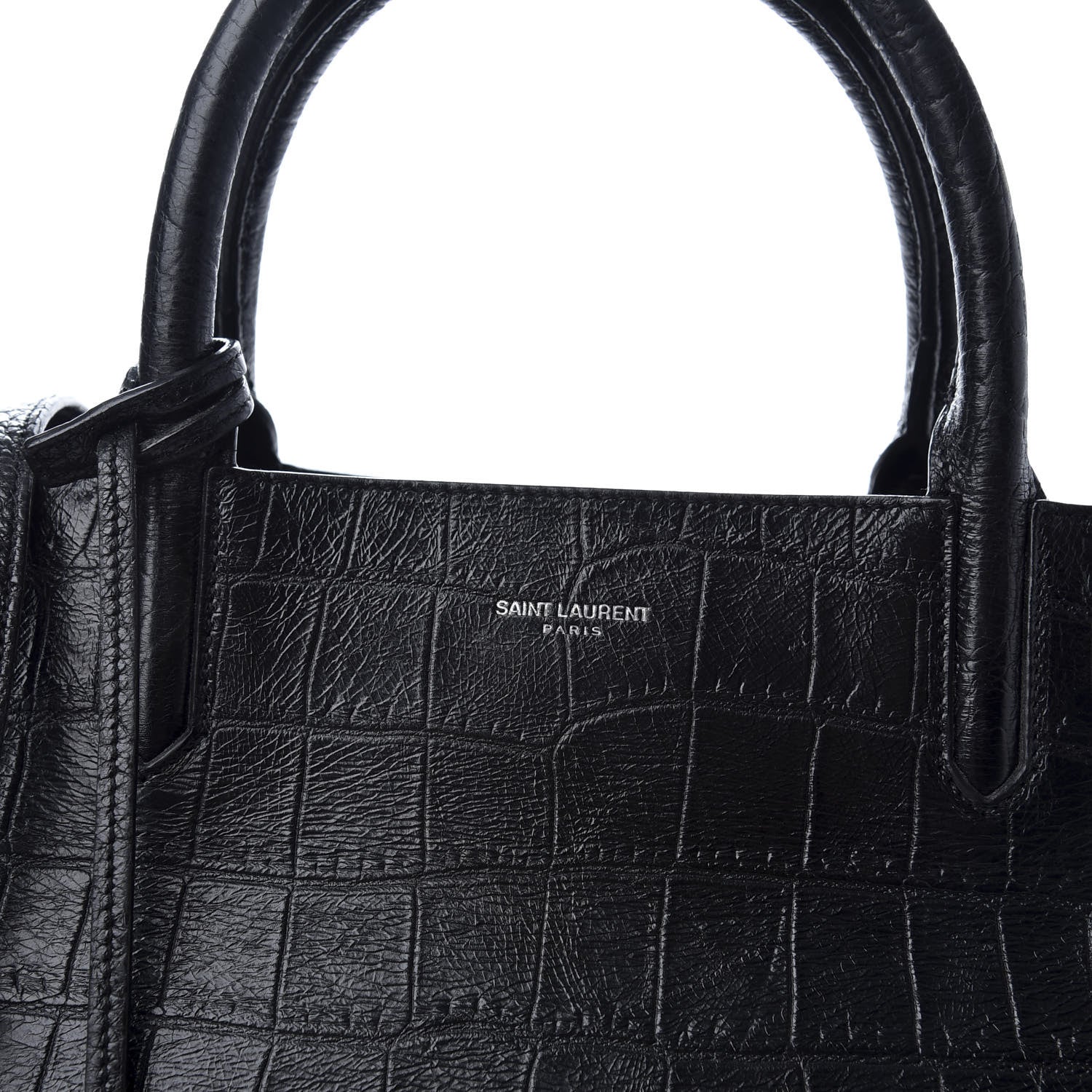 Saint Laurent Calfskin Crocodile Embossed Medium Cabas Rive Gauche Black 11 of 11