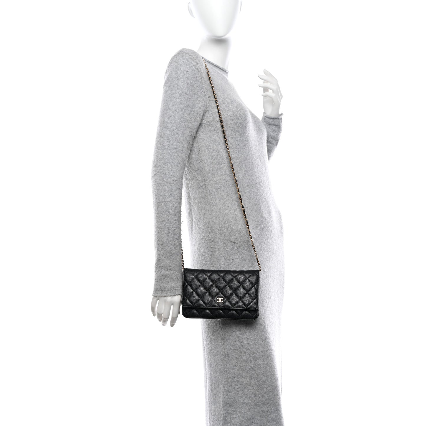 Caviar Quilted Wallet on Chain WOC Black