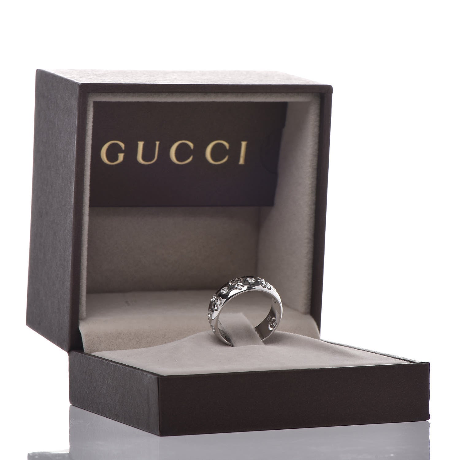 Gucci 18K White Gold Diamond 6mm Icon Band Ring 50 5.25 8 of 8