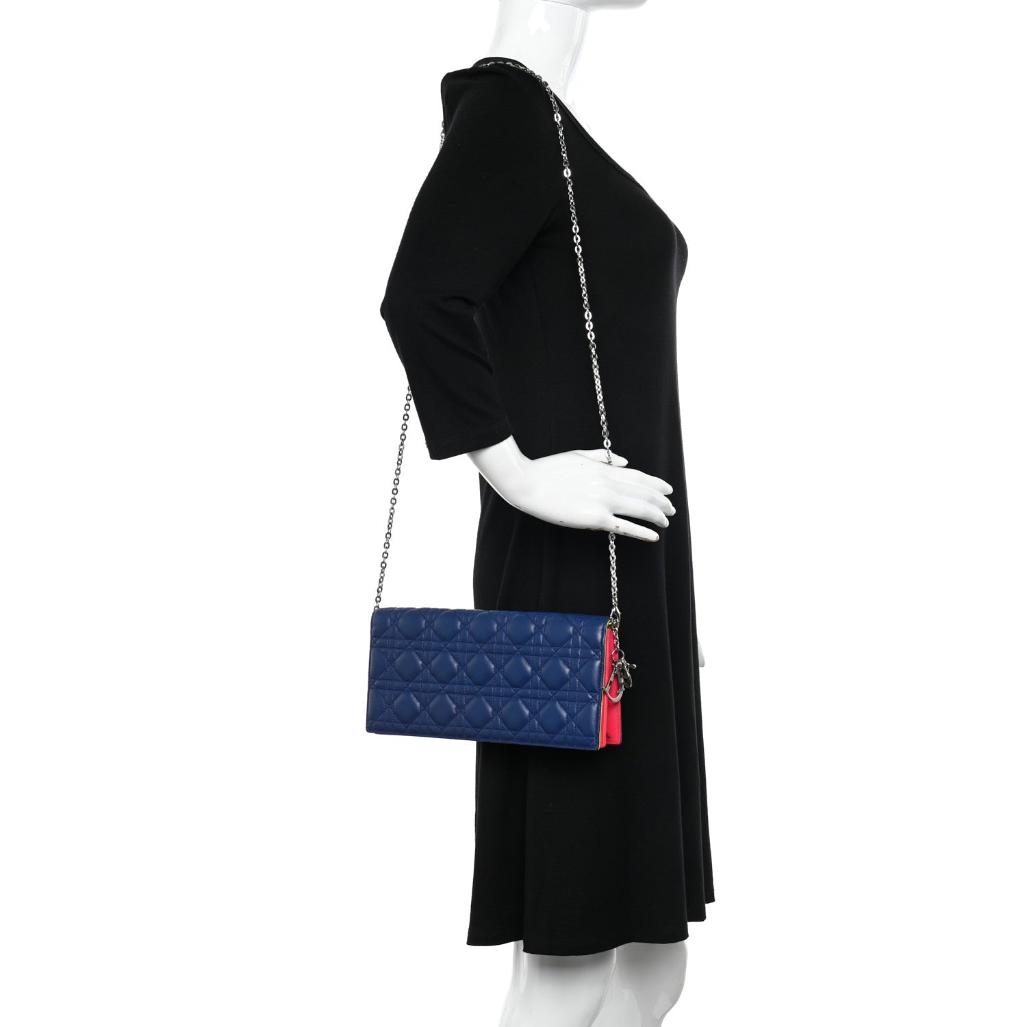 Christian Dior Lambskin Cannage Tri-Color Lady Dior Convertible Clutch Blue 2 of 13