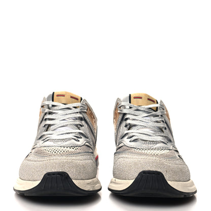 Gucci Metallic Calfskin Glitter Mesh Mens Ultrapace Sneakers 8 Silver Light Grey Mystic White 3 of 9