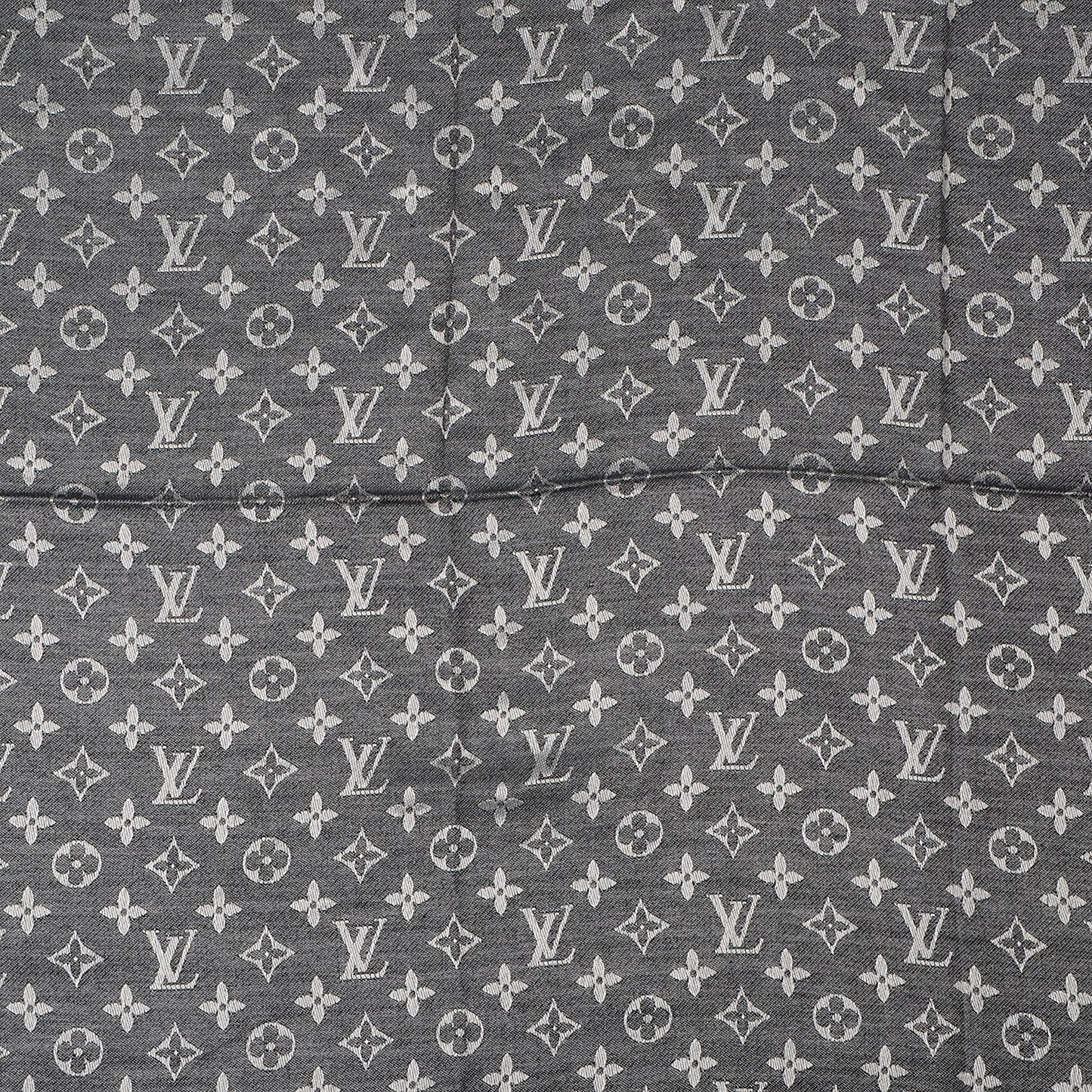 Silk Wool Monogram Denim Shawl Black