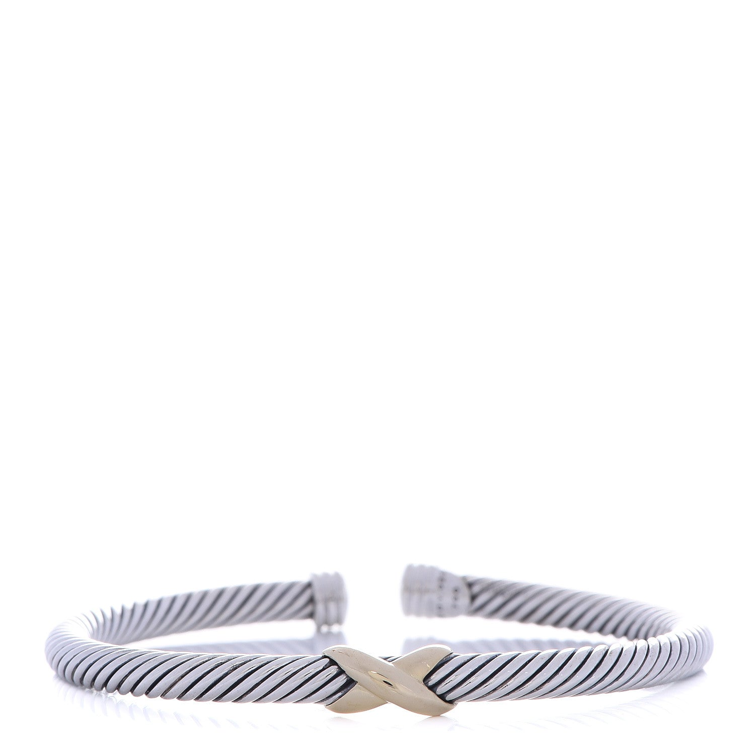 David Yurman Sterling Silver 18K Yellow Gold 4mm X Station Cable Bracelet 1 of 4