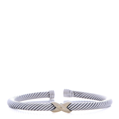 David Yurman Sterling Silver 18K Yellow Gold 4mm X Station Cable Bracelet 1 of 4