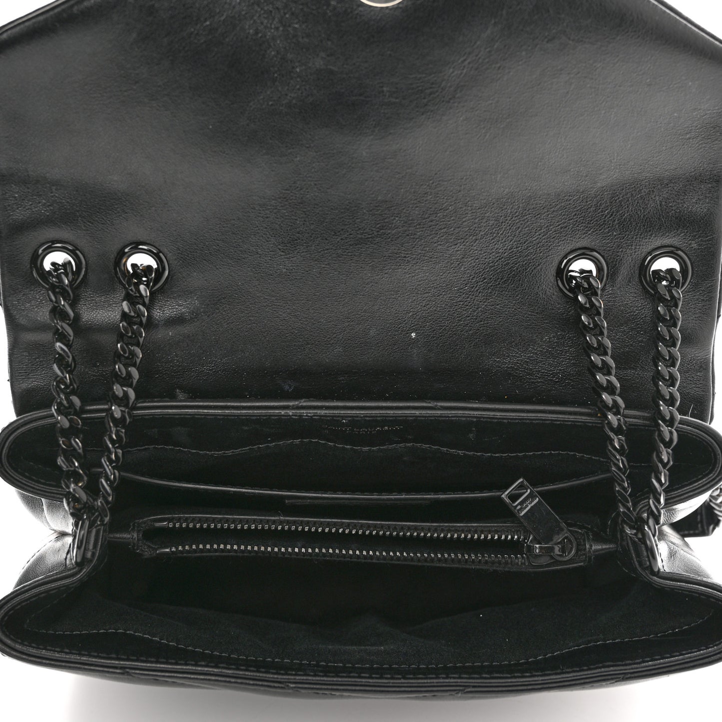 Calfskin Y Quilted Monogram Monochrome Small Loulou Chain Satchel Black