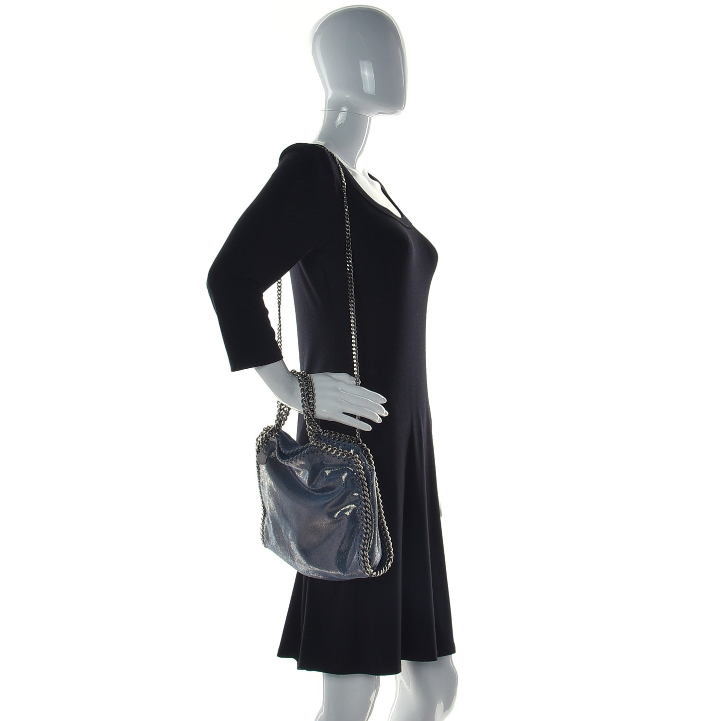 Metallic Shaggy Deer Mini Falabella Fold Over Tote Blue Lagoon