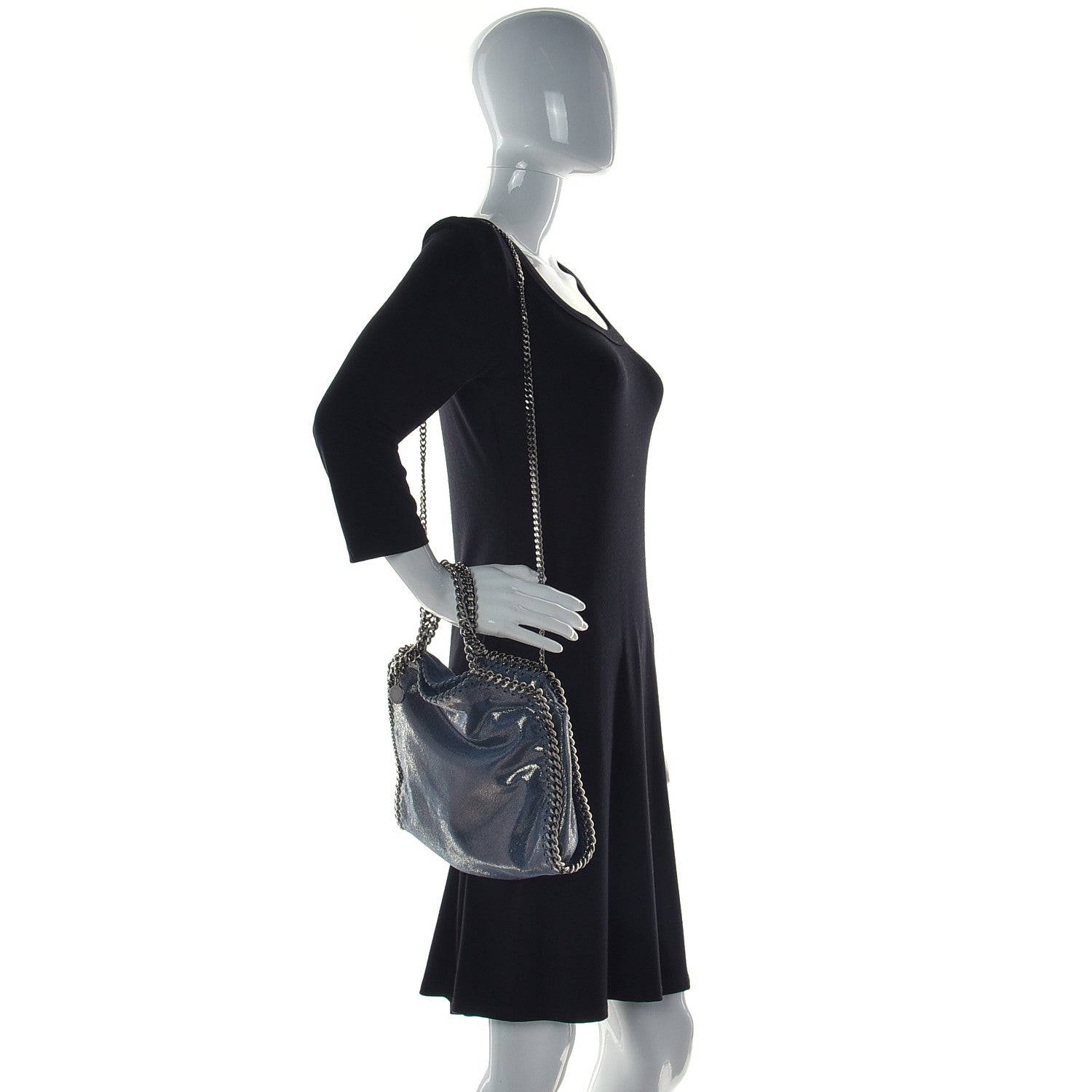 Stella McCartney Metallic Shaggy Deer Mini Falabella Fold Over Tote Blue Lagoon 2 of 11
