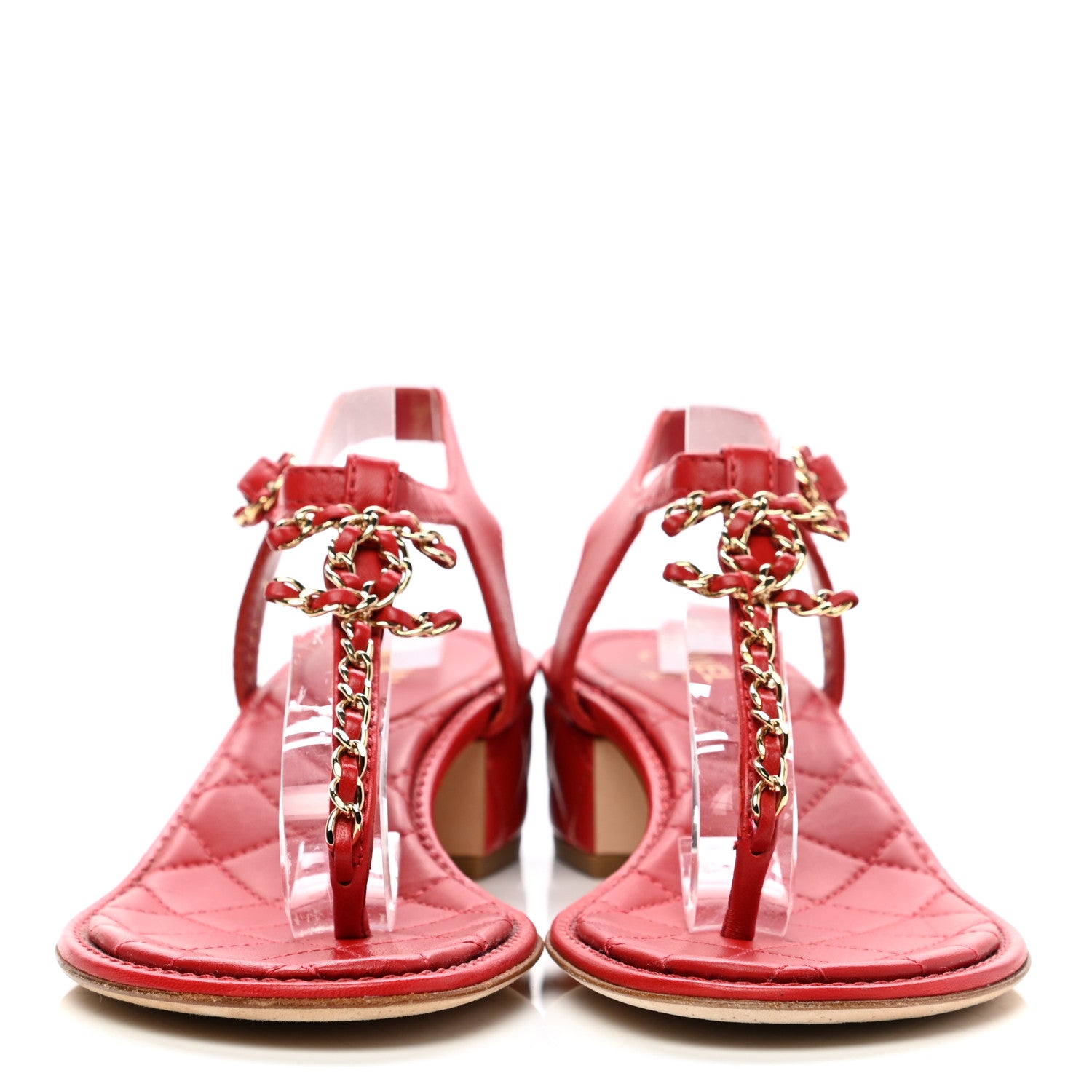 Chanel Lambskin Chain CC Logo Thong Sandals 37 Red 2 of 8