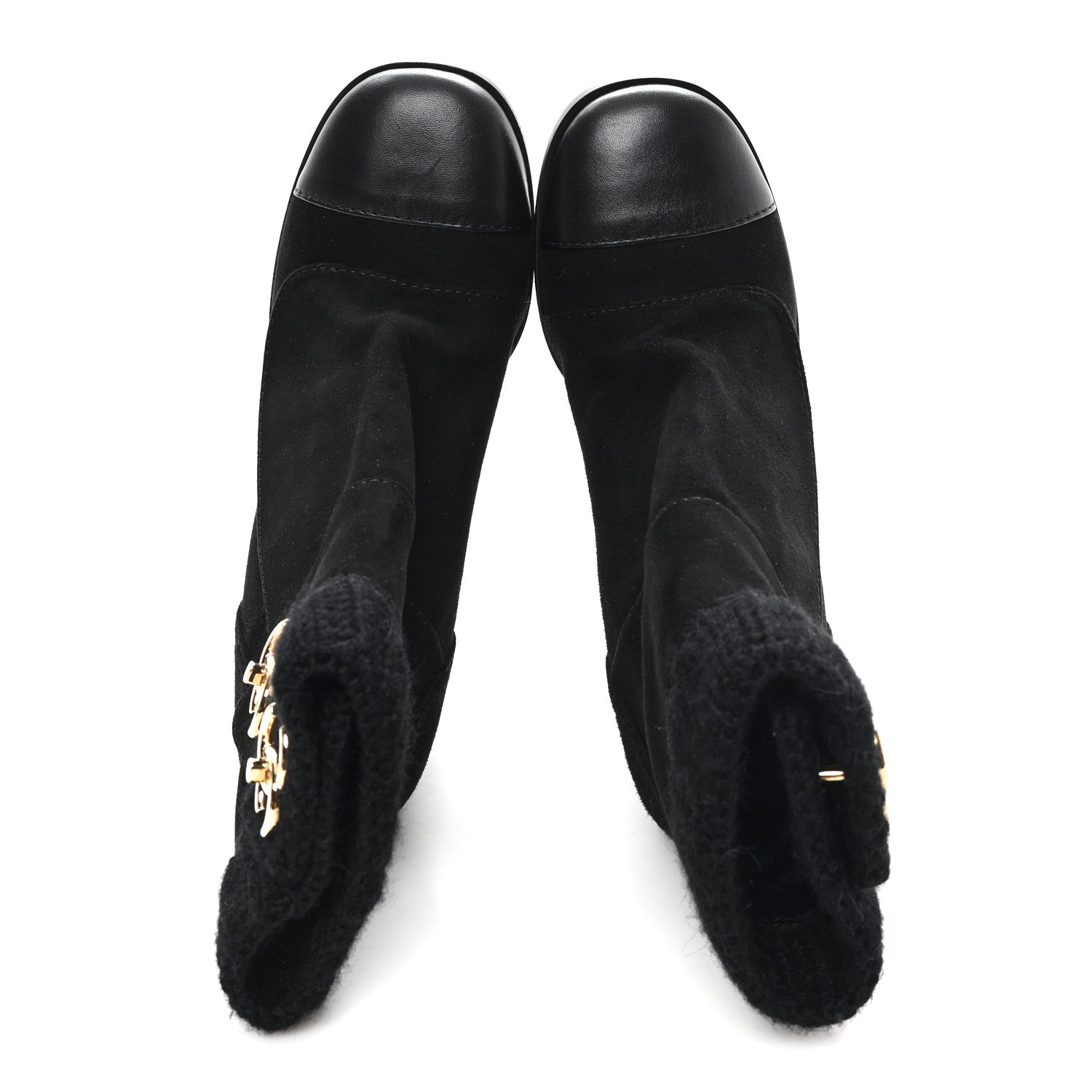 Chanel Suede Lambskin Knit CC Short Boots 39 Black 2 of 10