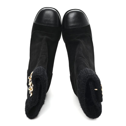 Chanel Suede Lambskin Knit CC Short Boots 39 Black 2 of 10