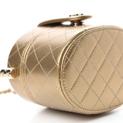 Chanel Metallic Lambskin Quilted Round Mini Vanity Case With Chain Gold 6 of 11