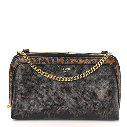 Celine Triomphe Canvas Calfskin Leopard Print Mini Clutch on Chain Black Tan 1 of 7