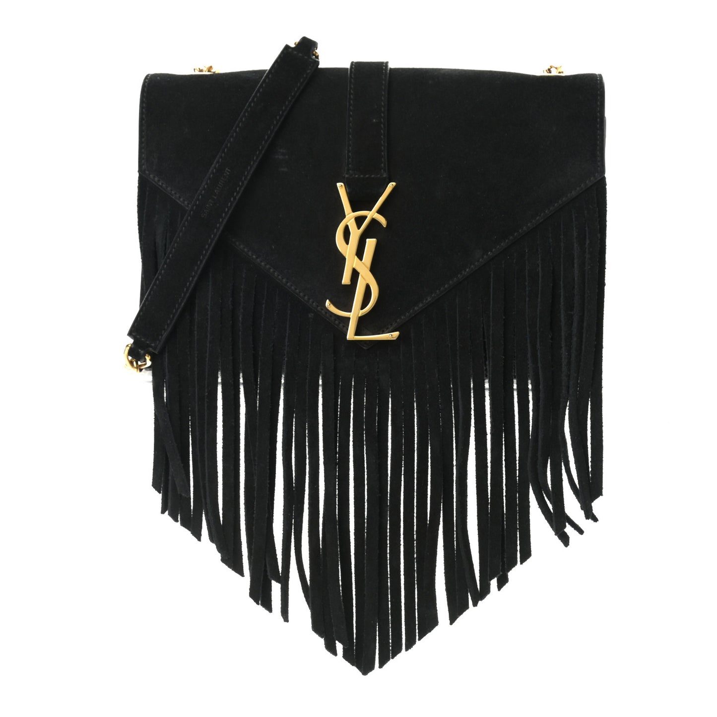 Suede Fringe Small Monogram Satchel Black