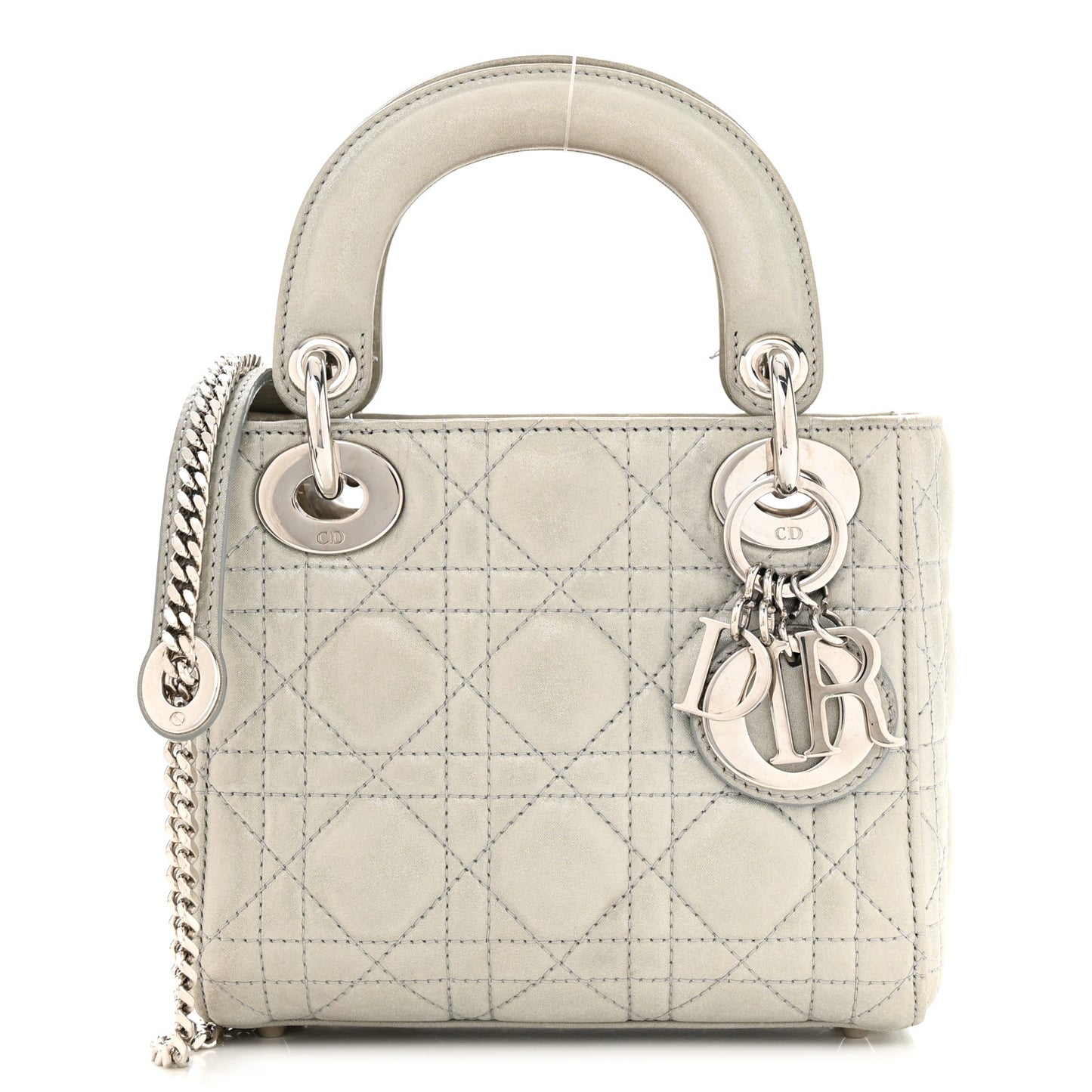 Metallic Nubuck Cannage Mini Lady Dior Silver