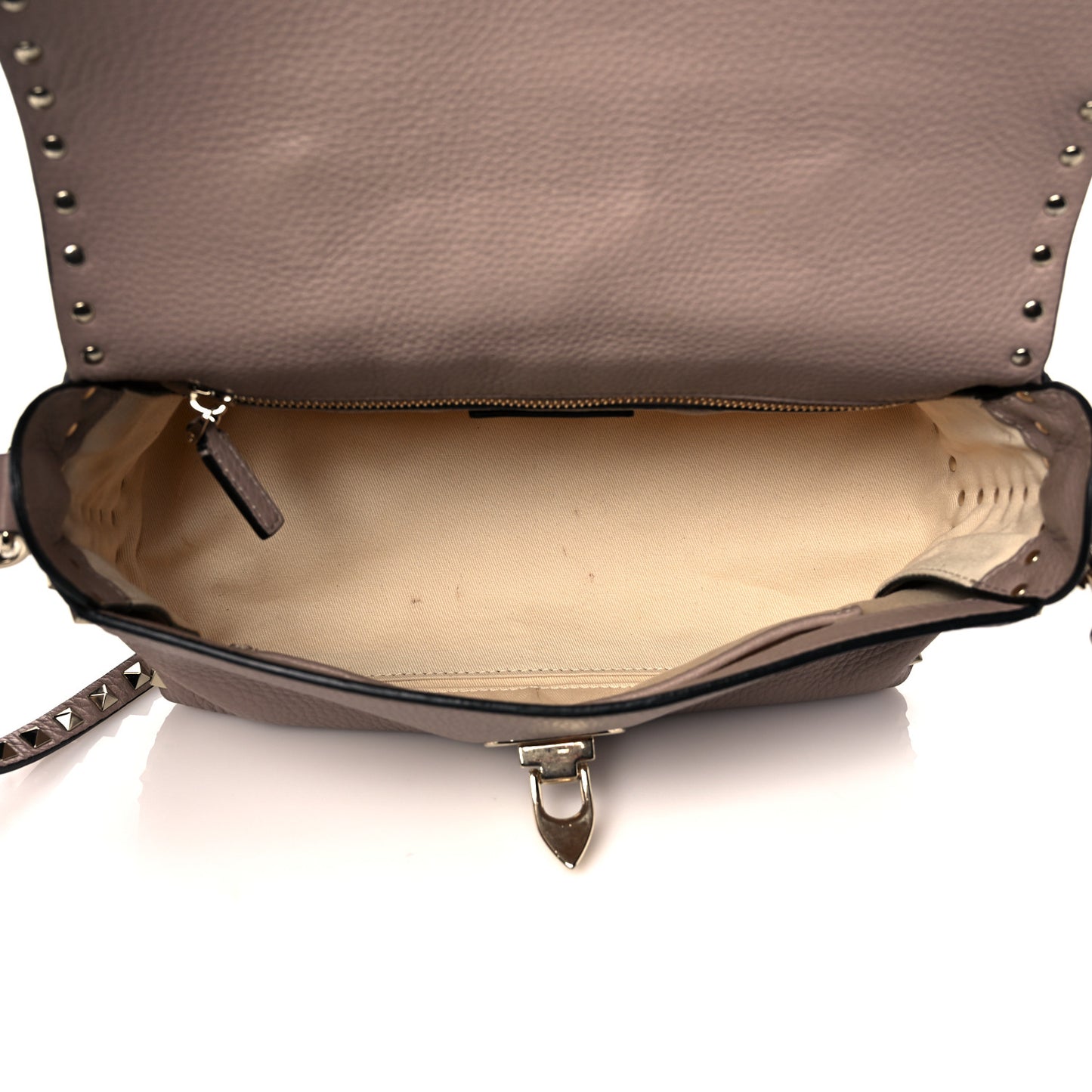Pebbled Calfskin Rockstud Single Handle Flap Bag Poudre