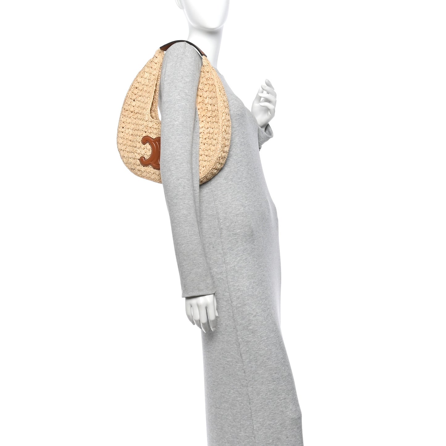 Raffia Calfskin Triomphe Panier Hobo Bag Natural Tan