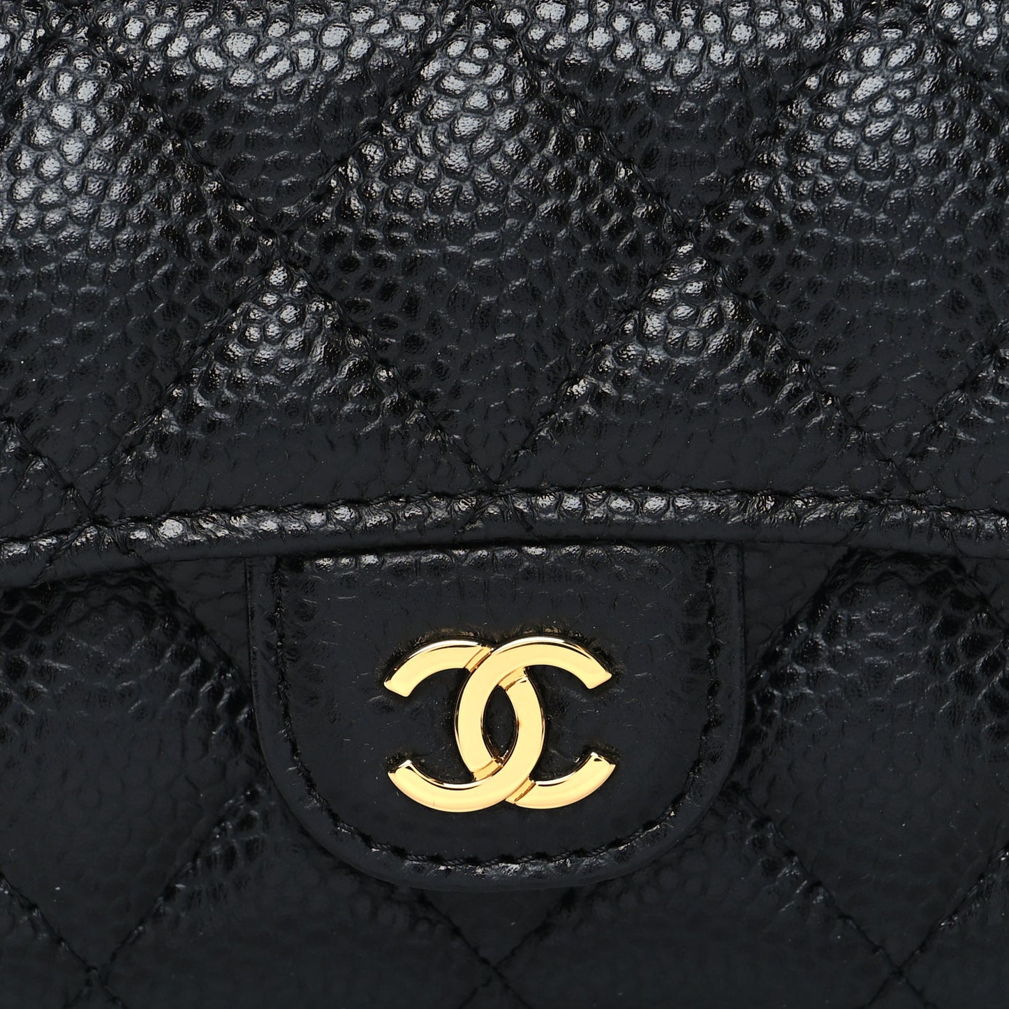 Caviar Quilted Flap Card Holder Black