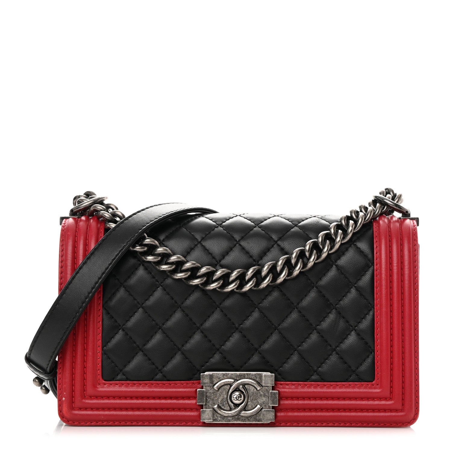 Chanel Lambskin Quilted Medium Boy Flap Black Red 1 of 19