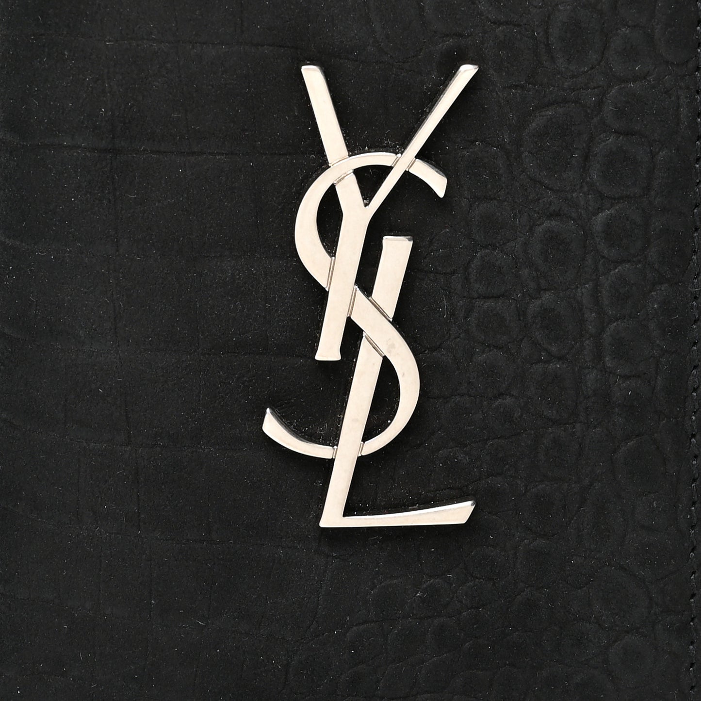 Calfskin Crocodile Embossed Monogram Credit Card Wallet Black