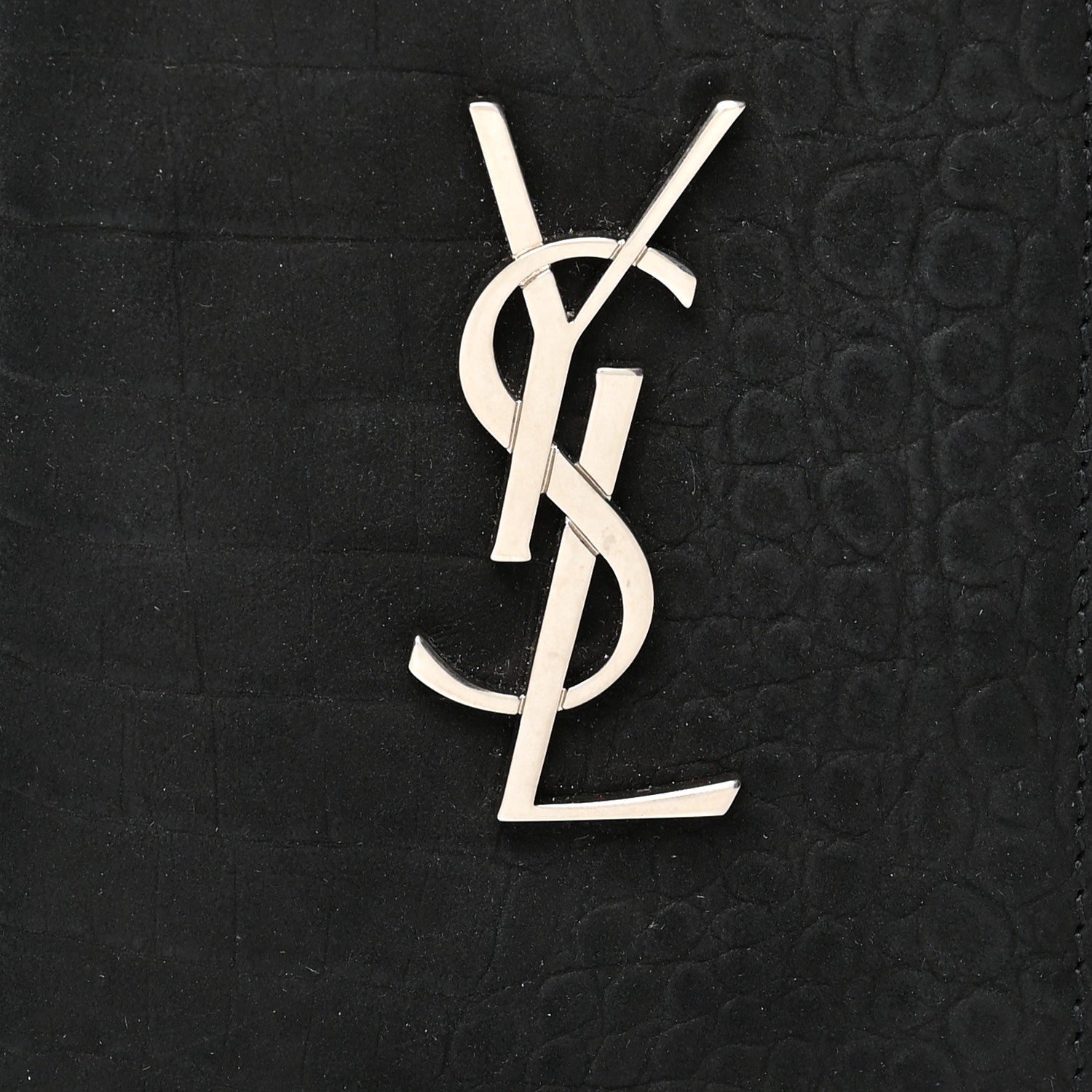 Saint Laurent Calfskin Crocodile Embossed Monogram Credit Card Wallet Black 7 of 8