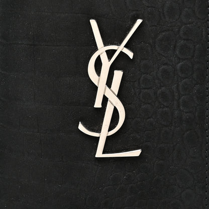 Saint Laurent Calfskin Crocodile Embossed Monogram Credit Card Wallet Black 7 of 8