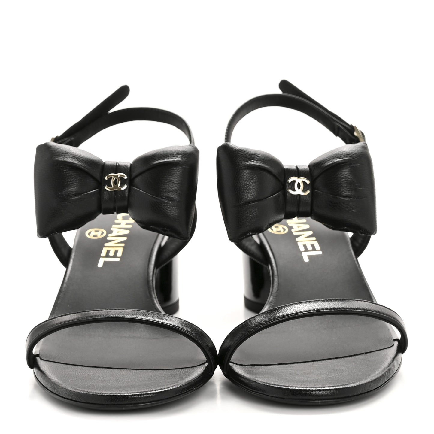 Lambskin CC Bow 55mm Sandals 36 Black