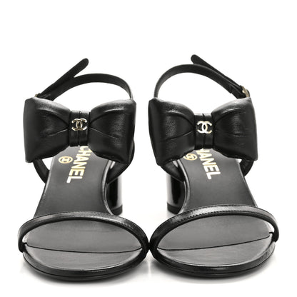 Chanel Lambskin CC Bow 55mm Sandals 36 Black 3 of 10