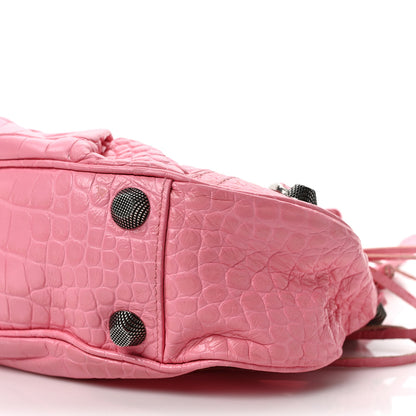 Balenciaga Extra Supple Calfskin Crocodile Embossed Small Le Cagole Shoulder Bag Sweet Pink 9 of 9