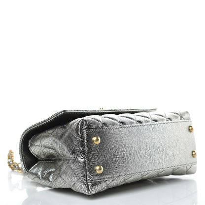 Chanel Metallic Caviar Quilted Mini Coco Handle Flap Silver 4 of 10