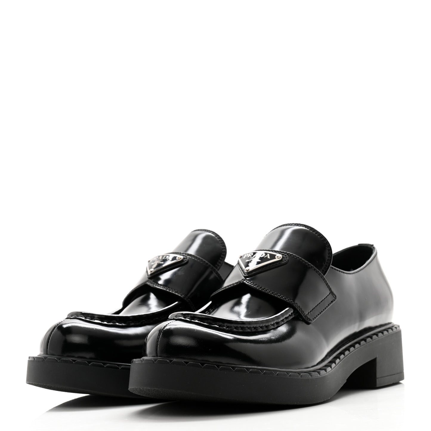 Spazzolato Metal Triangle Logo 50mm Loafers 38.5 Black
