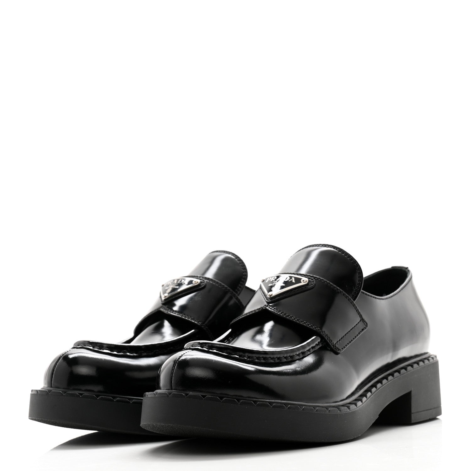 Prada Spazzolato Metal Triangle Logo 50mm Loafers 38.5 Black 3 of 13