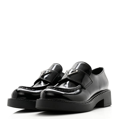 Prada Spazzolato Metal Triangle Logo 50mm Loafers 38.5 Black 3 of 13