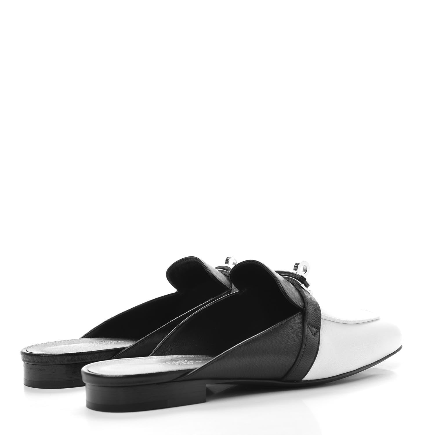 Hermes Goatskin Bi-Color Oz Mules 37.5 White Black 4 of 10