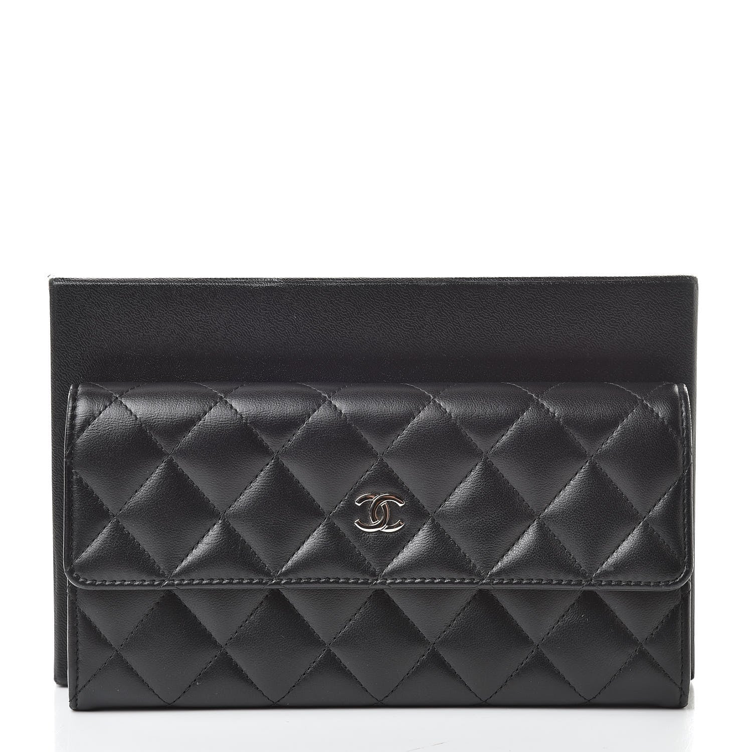 Chanel Lambskin Quilted Large Gusset Flap Wallet Black 11 of 11