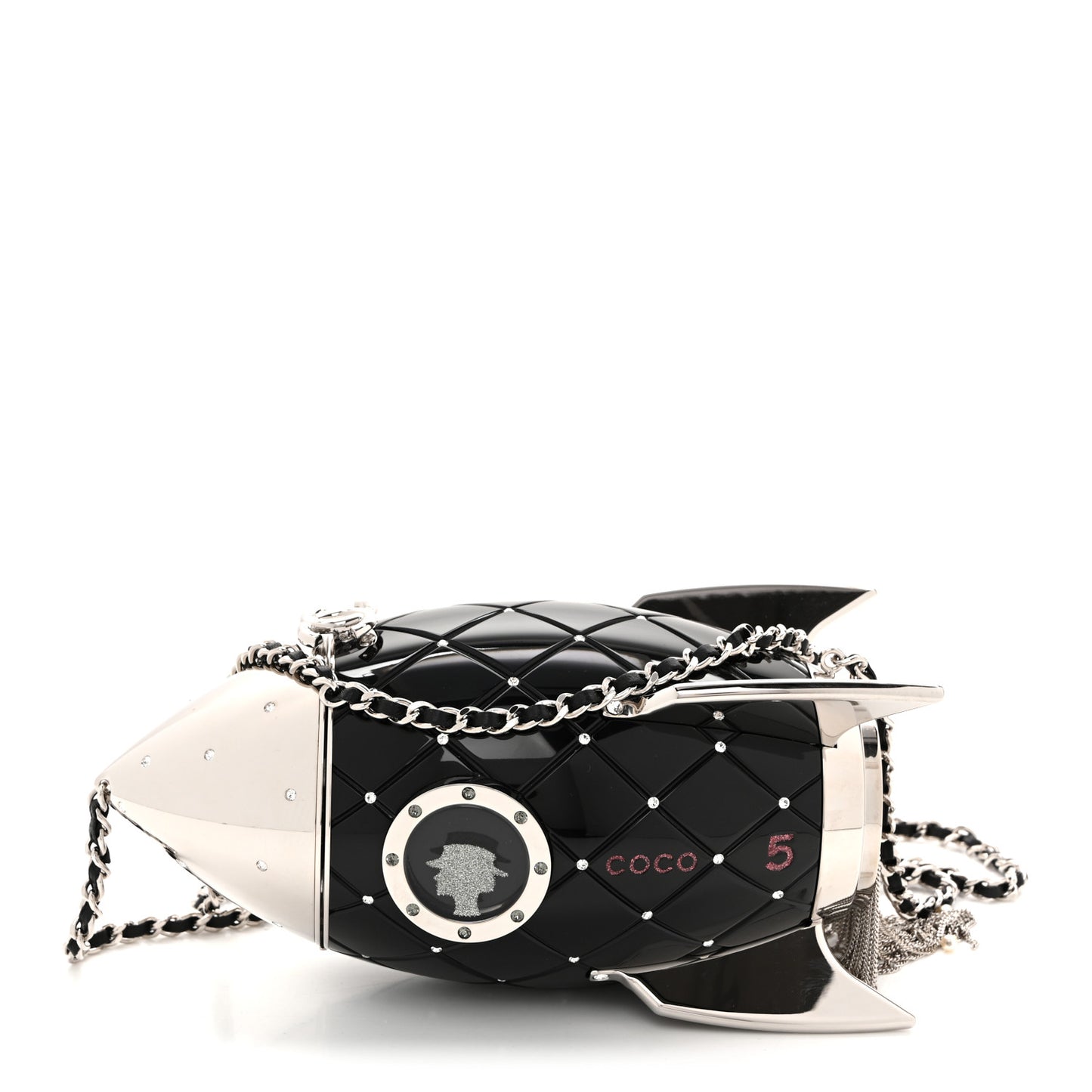 Plexiglass Crystal Rocket Ship Minaudiere Clutch Black