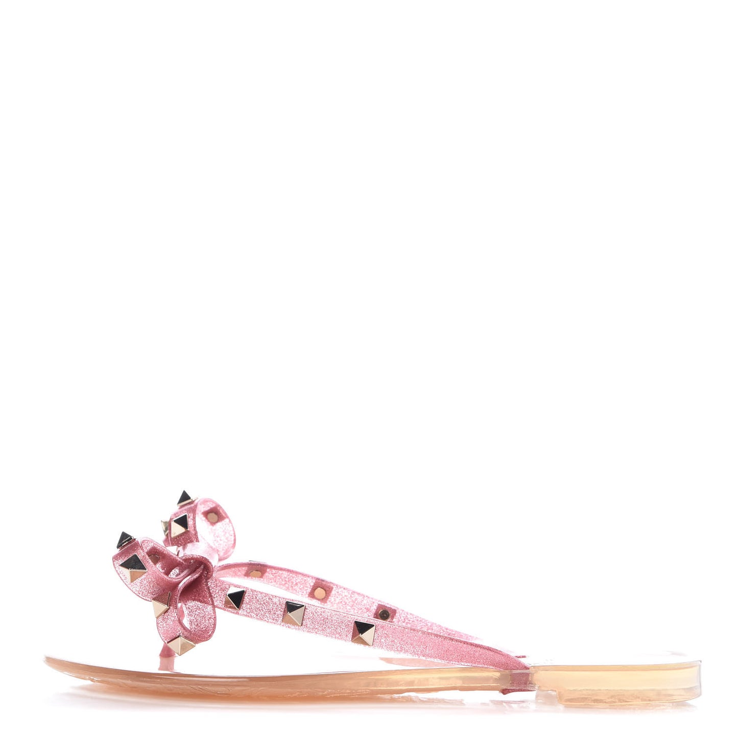 PVC Jelly Glitter Rockstud Bow Thong Sandals 37 Pink