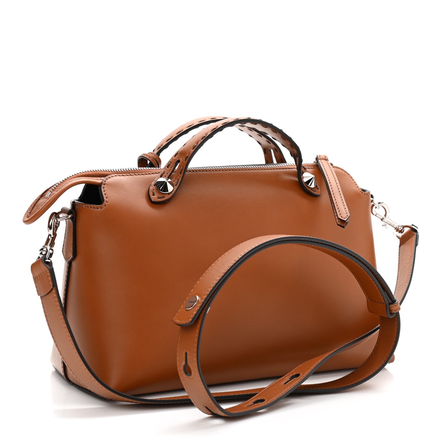 Fendi Vitello King Logo Embossed Medium By The Way Boston Bag Cuoio 3 of 12