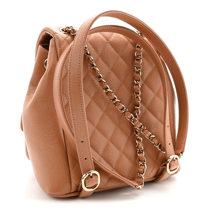 Chanel Shiny Caviar Quilted Medium Duma Pockets Drawstring Backpack Dark Beige 3 of 10