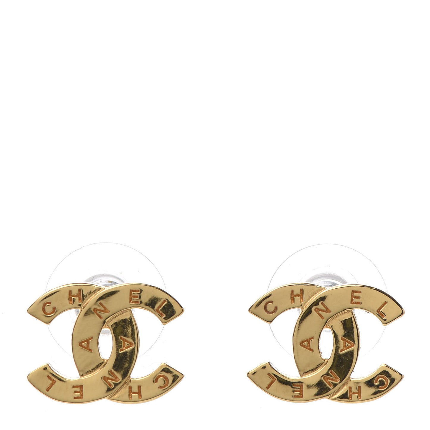 Metal CC Paris Button Stud Earrings Gold