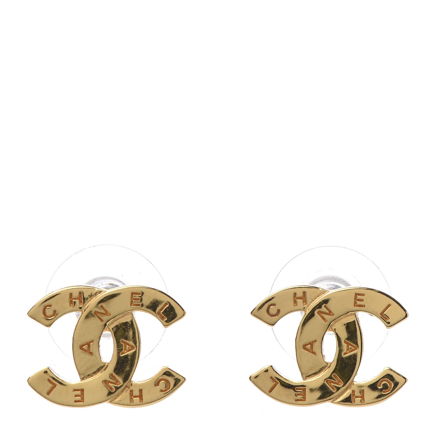 Chanel Metal CC Paris Button Stud Earrings Gold 1 of 5